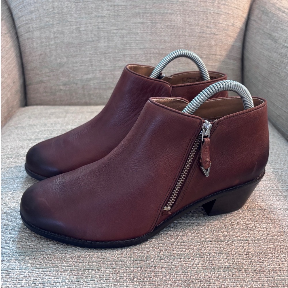Vionic Jolene Leather Ankle Boots Brown Burnished Zip Up VS350 Womens 7.5